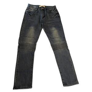 Refinery Republic Jeans Mens 34x32 Distressed Blue Moto Biker Style Straight Leg